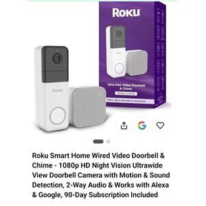Roku - Smart Home Wire-free Video Doorbell & Chime with Motion & Sound Detect...